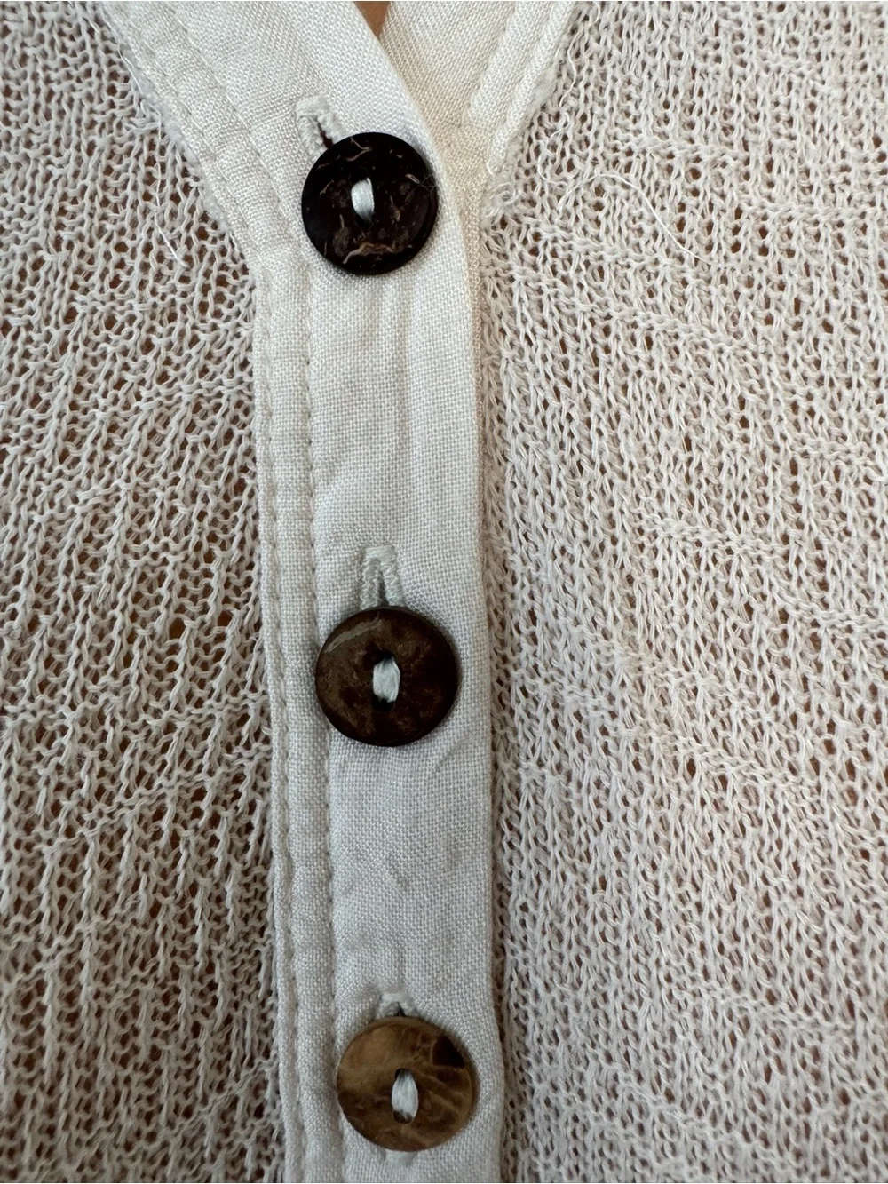 FREE PEOPLE Women’s Beige Lace-Yoke Henley Knit Top Size XS